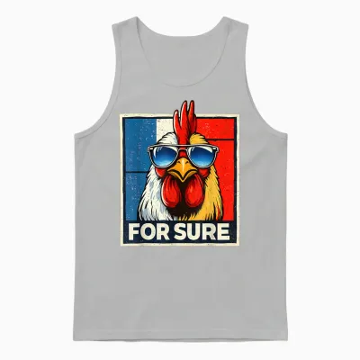 For Sure Coq French Glasses Parody Pop Art Vintage Meme Unisex Tank Top - Ash