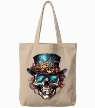 Steampunk Totenkopf Hut Zylinder Mechanik Zahnrad Cyborg Tote Bags - Natural