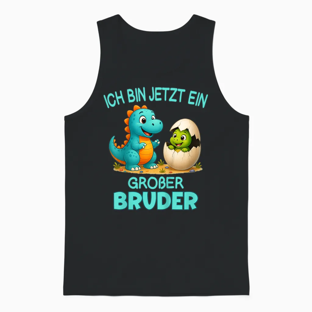 Children's T-Shirt with German Text "ich Bin Jetzt Ein Großer Bruder Dinosaur" Motif Unisex Tank Top in Black