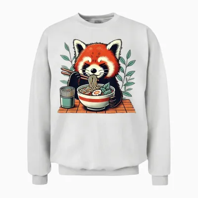 Red Panda Humor Red Panda Eating Noodles Ramen T-Shirt, Black, S Unisex Sweatshirt - White