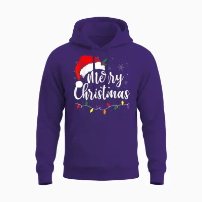 Merry Christmas Lights Red Santa Hat Xmas Family Men Women Unisex Hoodie - Purple