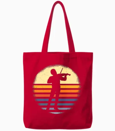 Violinist Retro Tote Bags - Red