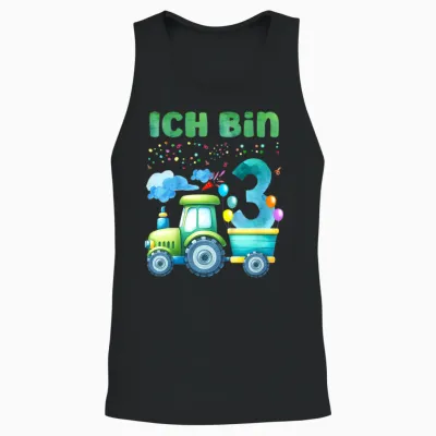 Children's T-Shirt with German Text "ich Bin 3 Jahre Alt Tractor" [german Language], Black Unisex Tank Top - Black