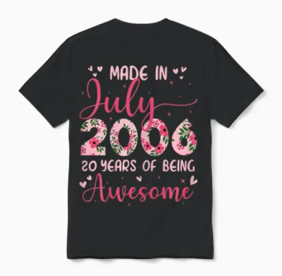 Juillet 2006 Cool Cadeau Anniversaire 20 Ans Pour Filles Unisex T-Shirt - Black