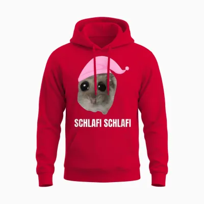 Sad Hamster Meme - Schlafi Schlafi with Hat T-Shirt, Black Unisex Hoodie - Red
