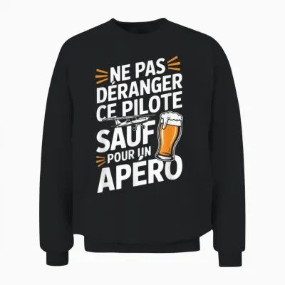 Airplane Aperitif Man Humour Gift Idea Pilot Funny Beer Unisex Sweatshirt - Black