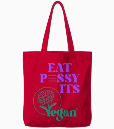 Eat Pssy Its Vegan X Pusssy Censored Vegetarian Vegan Back T-Shirt, White Tote Bags - Red