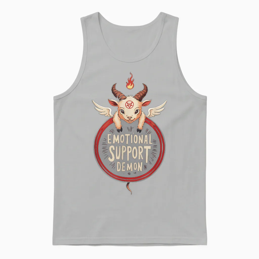 Funny Emotional Support Demon Kawaii Baphomet Goth T-Shirt, Black Unisex Tank Top in Ash