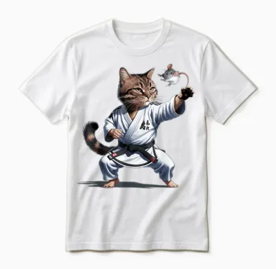 Kampfsport Katze Karate Schwarzer Gürtel Lustiger Kämpfer Unisex T-Shirt - White