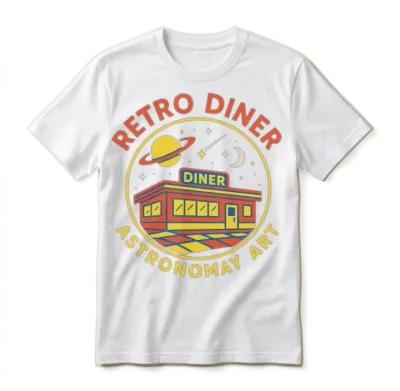 Retro Space Diner Astronomy Art Unisex T-Shirt - White