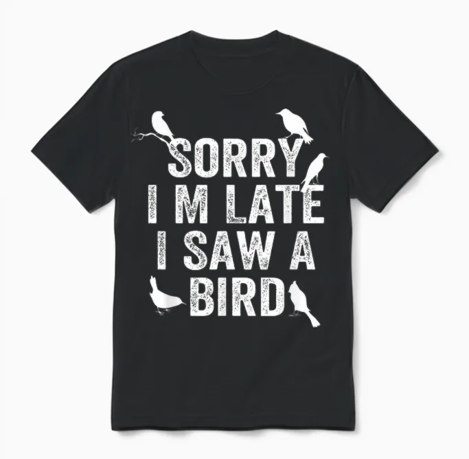 Sorry, I'm Late, I Saw a Cute Bird Lover Bird Say Unisex T-Shirt in Black