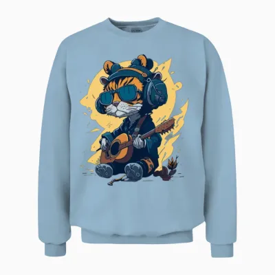 Fanny, Beautiful Tiger Design .cute Guitar Design Unisex Sweatshirt - Light Blue