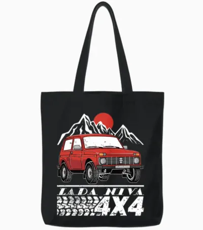Lada Niva 4x4 Offroad Off-Road Vehicle Russia Ussr Long Sleeve, Black, S Tote Bags - Black