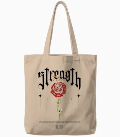 Strength Flower Modern Streetwear Tote Bags - Natural