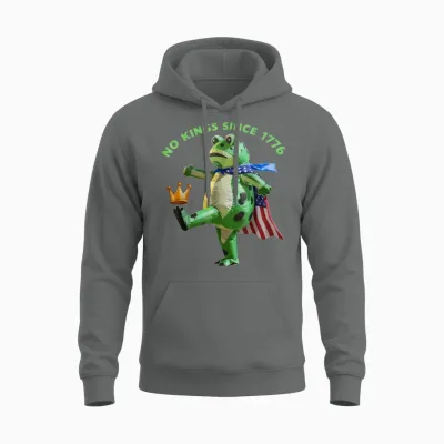 No Kings Since 1776 Portland Frog Kicking Crown Unisex Hoodie - Graphite Heather