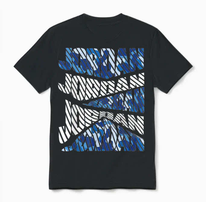 Diagonal Jordan Camo Pattern Blue Camouflage Unisex T-Shirt in Black