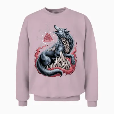 Fenrir Viking Wolf – Valknut Nordic Vegvisir Celtic Compass Unisex Sweatshirt - Light Pink