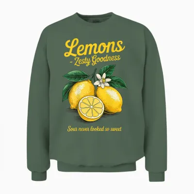 Lemons Zesty Goodness Retro Citrus Bright Look Art Back Unisex Sweatshirt - Military Green