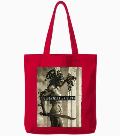 Girl Will Be Girls Shirts Medusa Feminist Feminism Women Tote Bags - Red