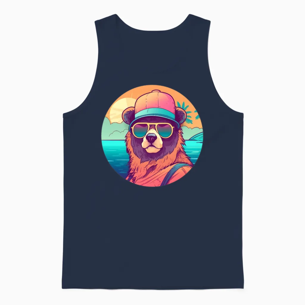 Style Bear Lovers Retro Wildlife Unisex Tank Top in Navy