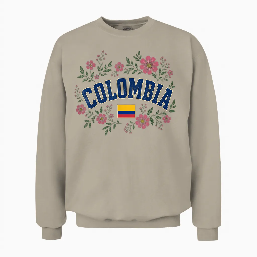 Colombia Floral Vintage Country Pride Unisex Sweatshirt in Sand