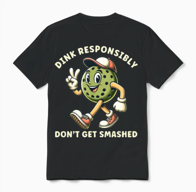 Pickleball Dink Responsibly Funny Pickleball Unisex T-Shirt in Black
