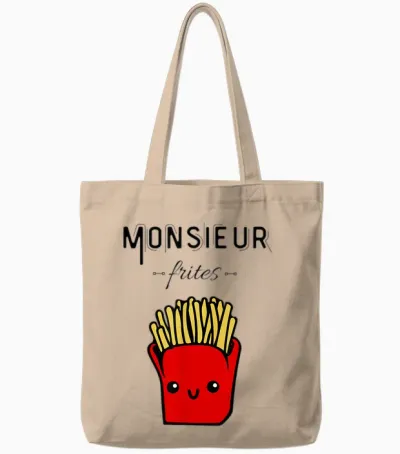 Funny Mr Fries Gift Potato Fast Food Humour T-Shirt, Grey, S Tote Bags - Natural