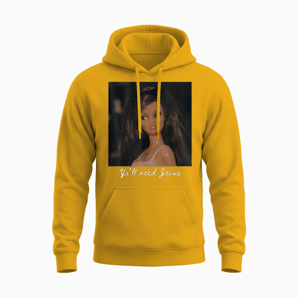 Y'all Need Jesus Funny Girls Meme Saying Christian Humor Unisex Hoodie in Gold