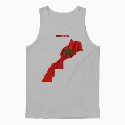 T-Shirt Drapeau Marocain Ondulé à L'intérieur De La Carte Du Maroc T-Shirt Haut De Gamme Unisex Tank Top - Ash