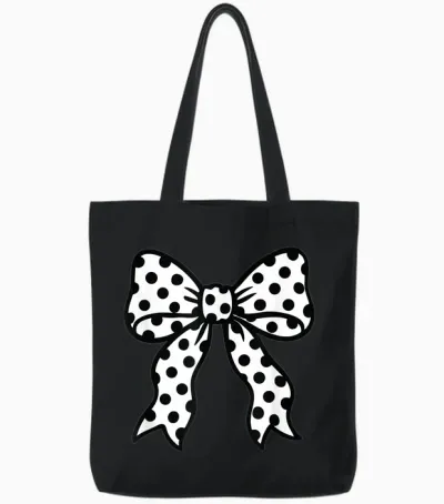 Coquette Polka Dot Bow Black and White Aesthetic Tote Bags - Black