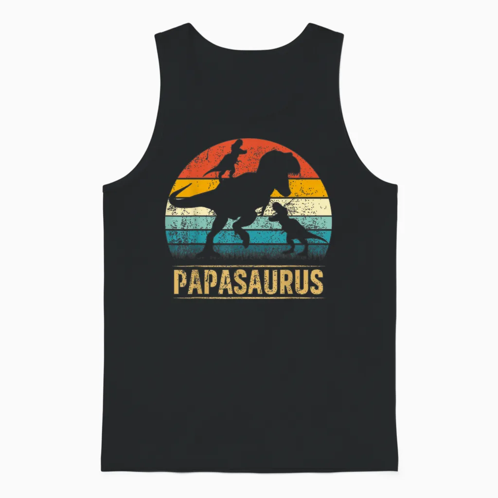 Papa Dinosaurier T Rex Papasaurus 2 Kinder Vatertag Unisex Tank Top in Black