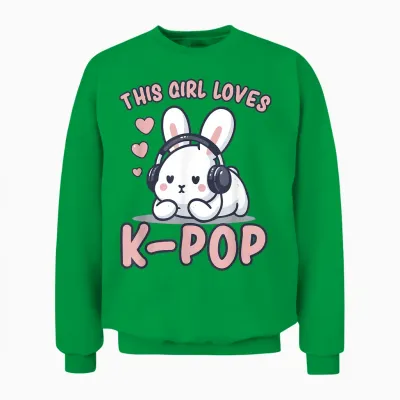 K-Pop | This Girl Loves K-Pop | Rabbit K-Pop for Girls T-Shirt, Black Unisex Sweatshirt - Irish Green
