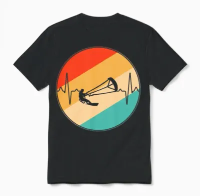 Kitesurfing Retro Heartbeat Unisex T-Shirt - Black