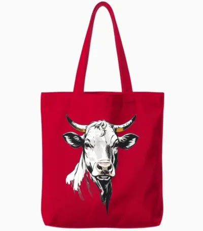 Cow Retro Tote Bags - Red