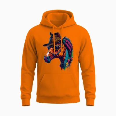 Colorful Horse with A Unisex Hoodie - Safety Orange