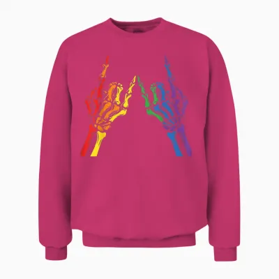 Skeleton Rock Hand Lgbt-Q Cool Rainbow Flag Gay Pride Ally Unisex Sweatshirt - Heliconia