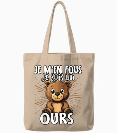 Je M'en Fous Je Suis Un Ours - Sweet Bear T-Shirt, Black, S Tote Bags - Natural