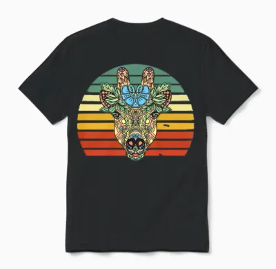 Giraffe Retro Art Unisex T-Shirt - Black