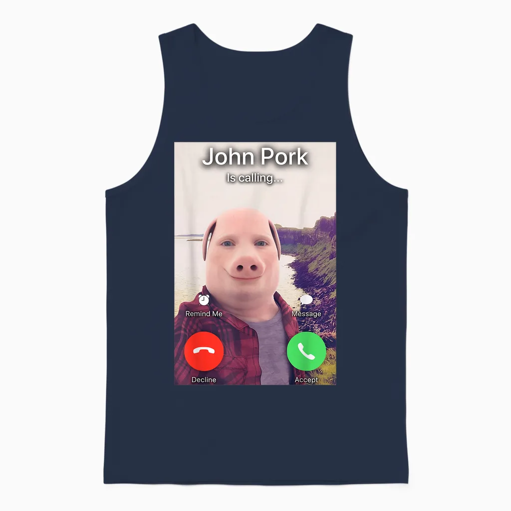 John Pork Is Calling T-Shirt, Black Unisex Tank Top in Navy