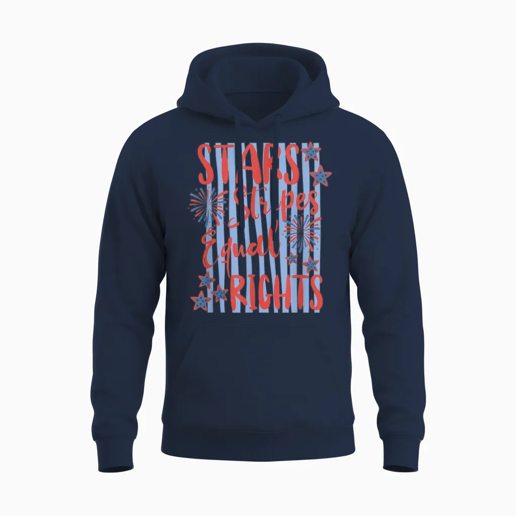 Retro Striped Stars Stripes Equal Rights Liberal 4th of July Unisex Hoodie in Navy