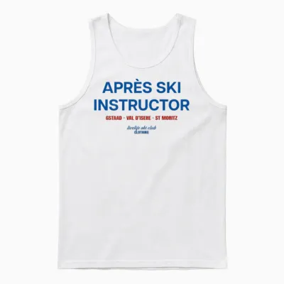 Aprés Ski Instructor X Livelife Ski Club Skier Backprint T-Shirt, White Unisex Tank Top - White