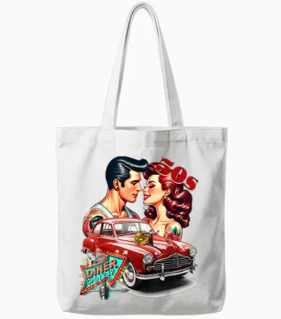 50s Rockabilly Car Diner Tote Bags - White