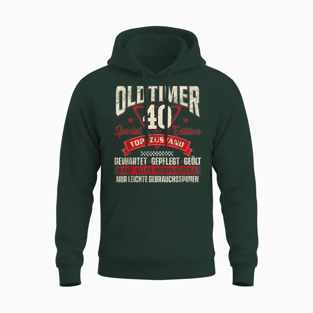 Funny Oldtimer 40 Jahre Birthday T-Shirt, Black Unisex Hoodie in Forest
