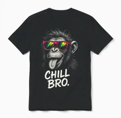 Chill Bro Cool Monkey with Sunglasses Funny Saying Gamer T-Shirt, Black, S Unisex T-Shirt - Black