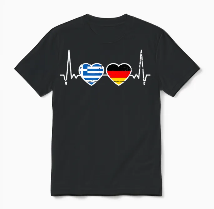 Griechenland Deutschland Herzschlag Flagge Deutsch Grieche Unisex T-Shirt in Black
