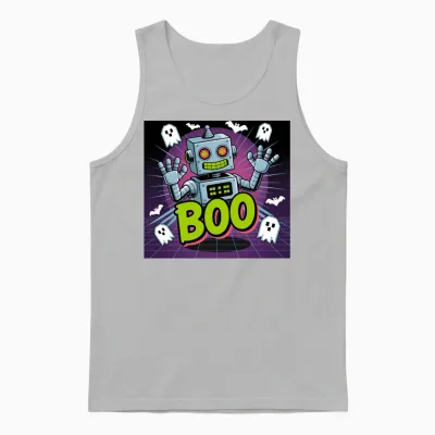 Neon Retro Robot Boo Ghosts Unisex Tank Top - Ash