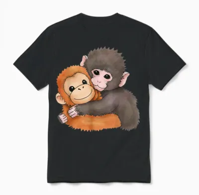 Cute Baby Monkey Named Punch Plush Hugging Unisex T-Shirt - Black