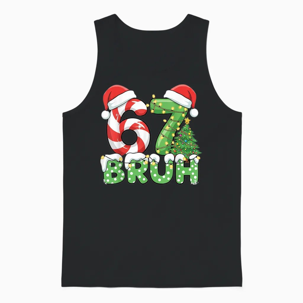 Six Seven 67 Funny Santa Bruh Christmas Meme Unisex Tank Top in Black