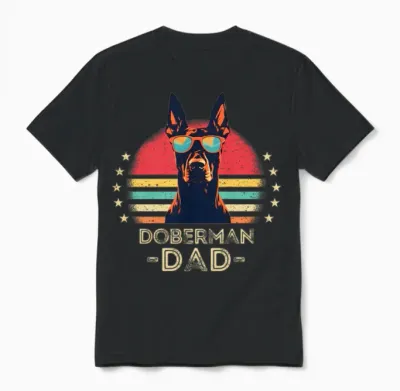 Doberman with Sunglasses Retro Unisex T-Shirt - Black