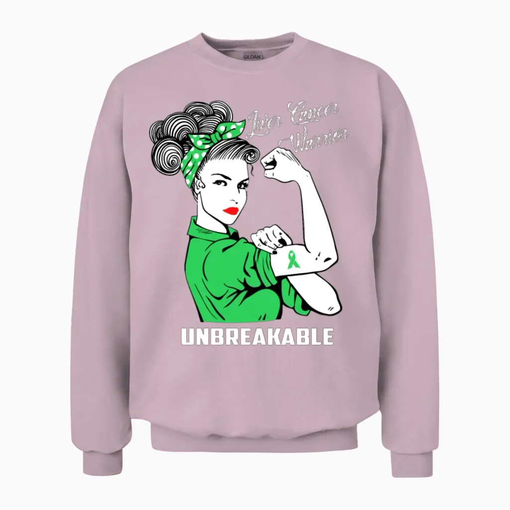Liver Cancer Warrior Unbreakable Unisex Sweatshirt in Light Pink
